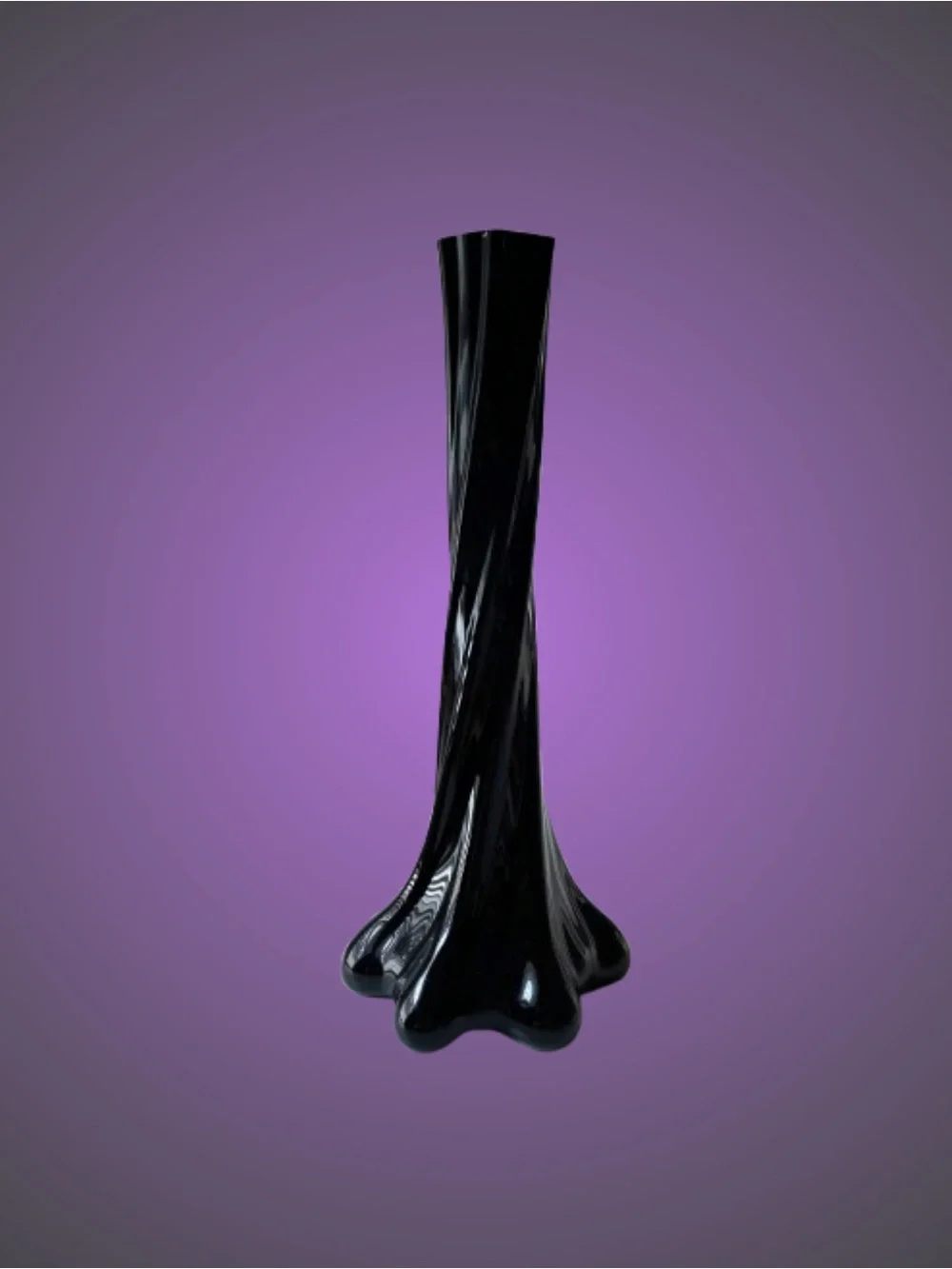Vintage black glass twist bud vase minimalist